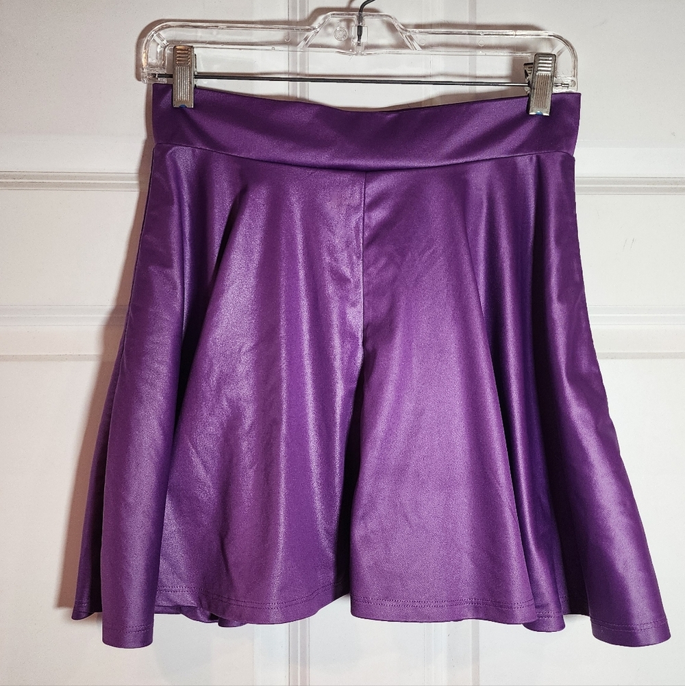 Shiny Purple Stretchy A Line Mini Skirt Approz 28in Waist 15.5in Length